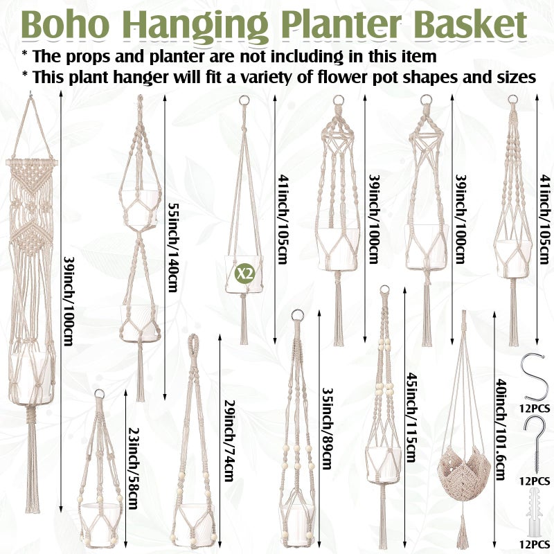 Hoteam 12 Pcs Macrame Plant Hangers Macrame Hanging Planters for Indoor Plants Handmade Boho Hanging Plant Holder for Outdoor Home Decor Wall Flower Pots Basket(White) - Image 2